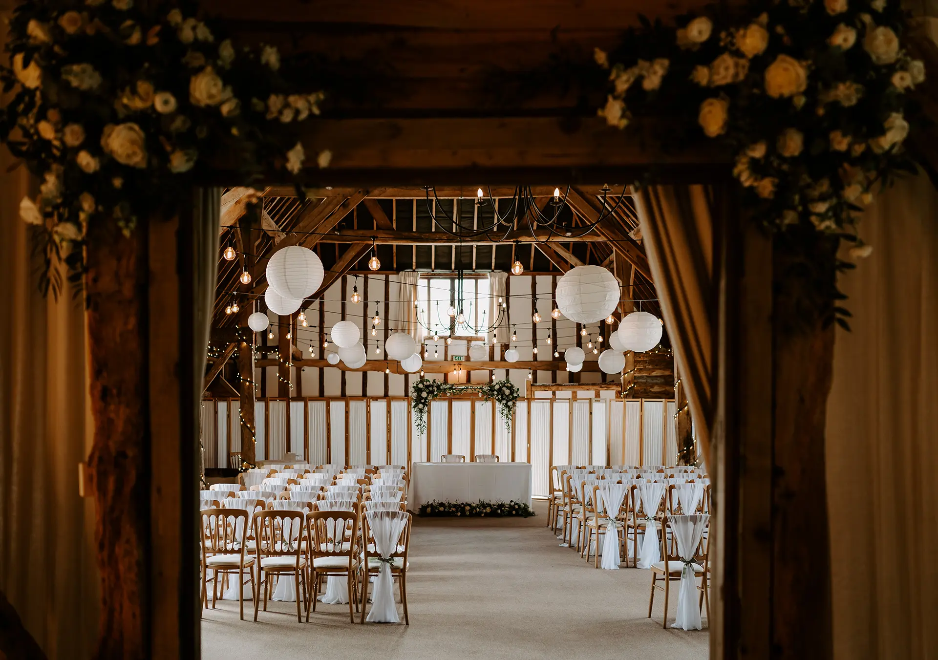 clock barn weddings ceremony setup