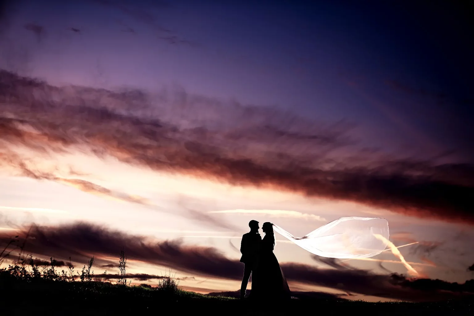 Clock Barn winter wedding couple