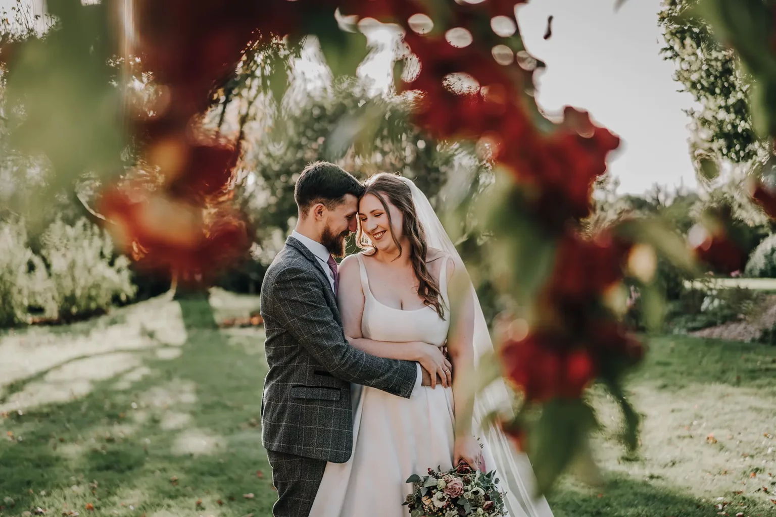 Clock Barn autumn wedding bride and groom