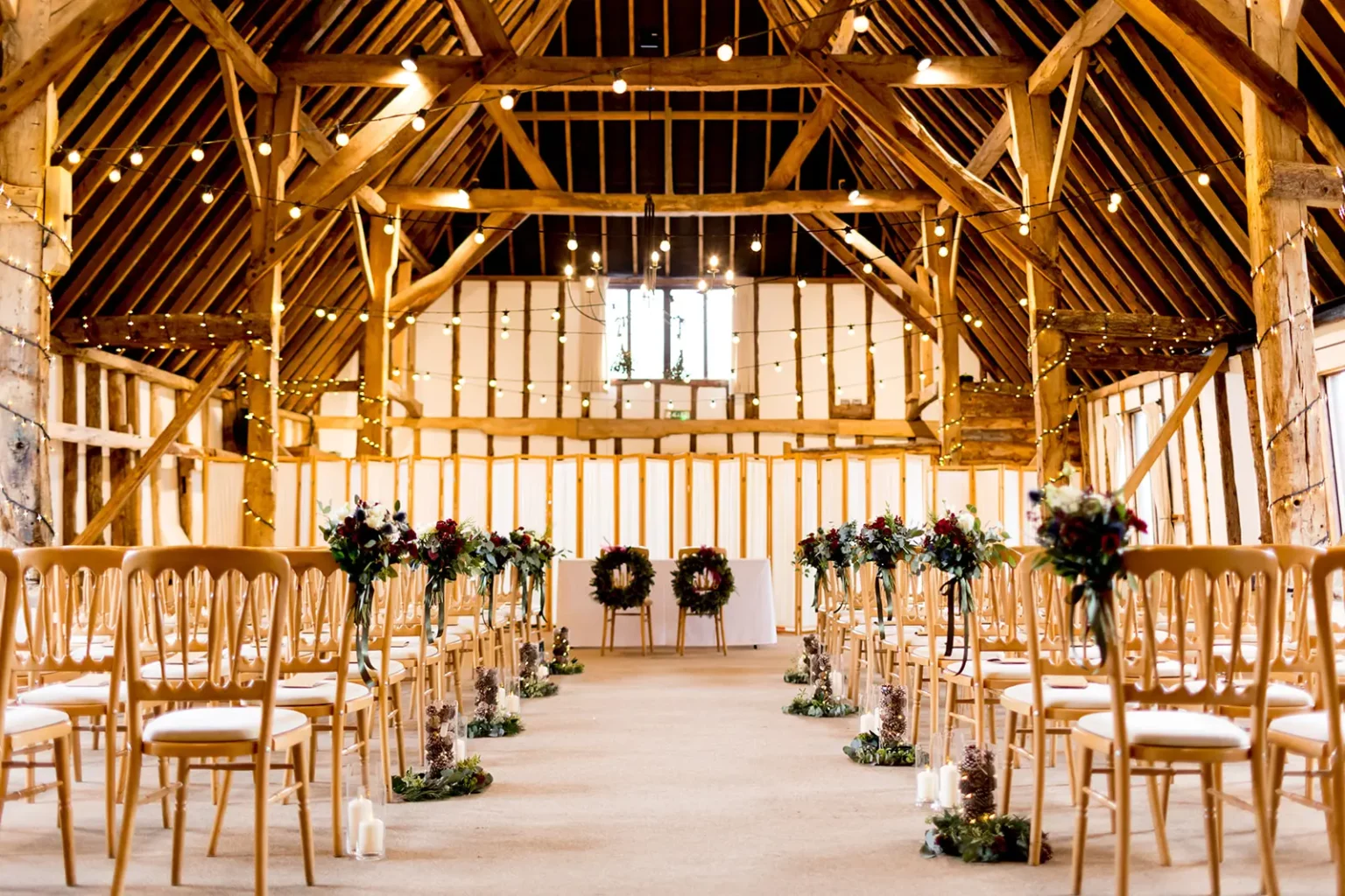 Clock Barn winter wedding ceremony main barn