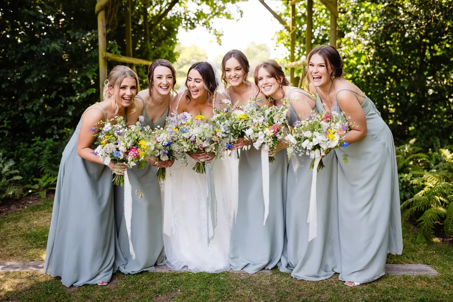 Clock Barn summer wedding bridesmaids