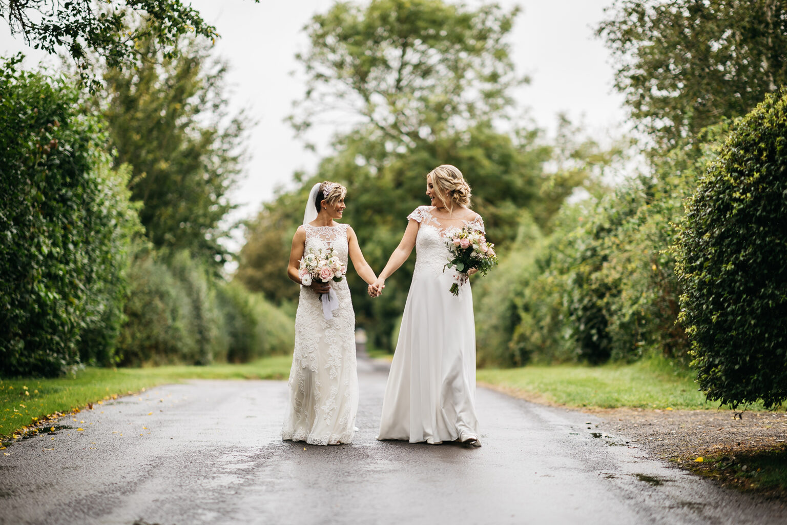 Clock Barn wedding couple brides