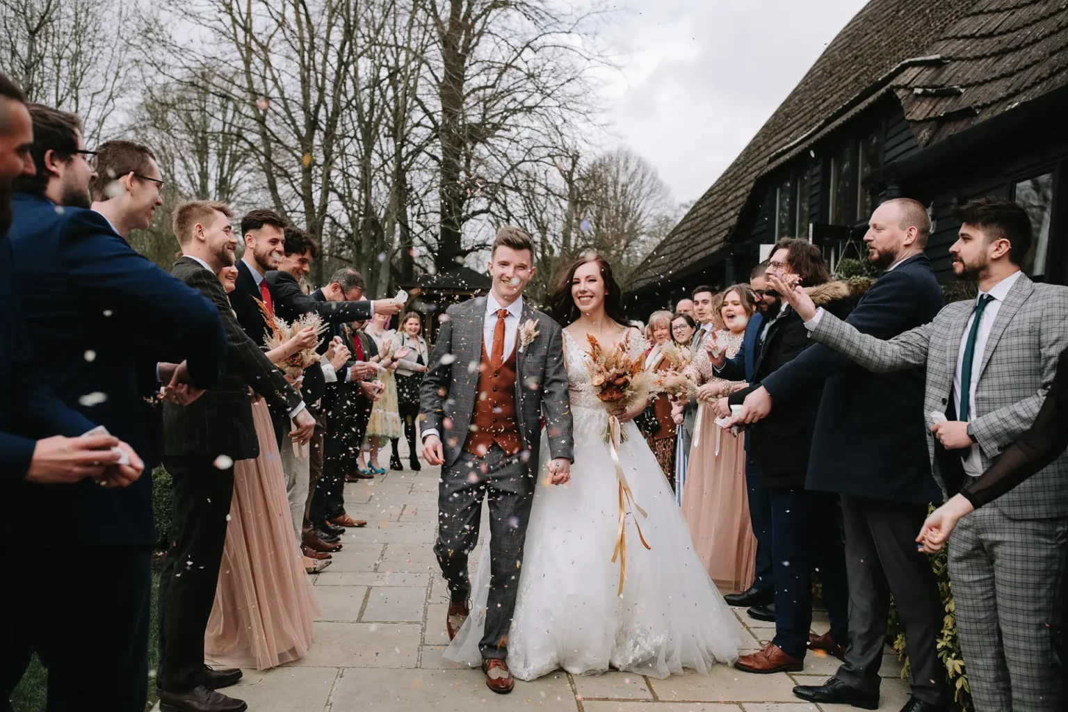 Clock Barn autumn wedding confetti shot