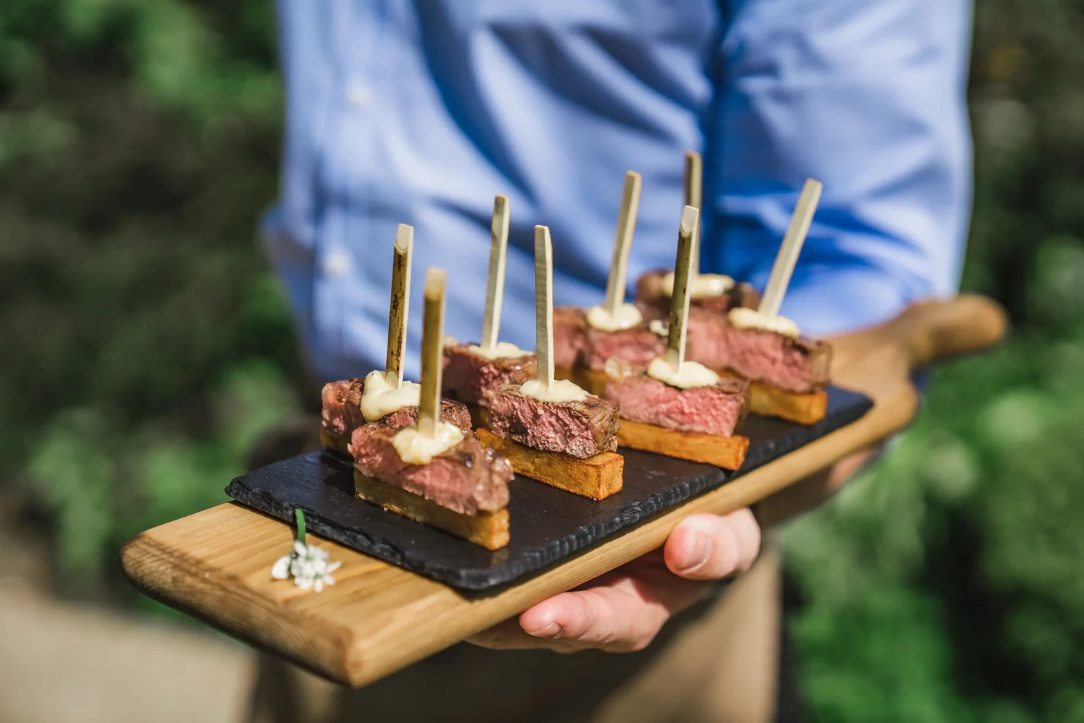 clock barn weddings steak chips canapes