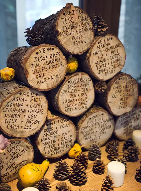 Clock Barn wood pile wedding cake winter wedding ideas