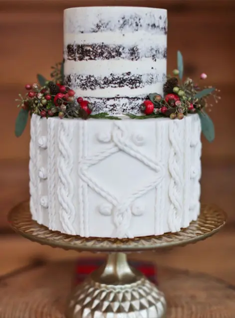 Clock Barn wood pile wedding cake winter wedding ideas